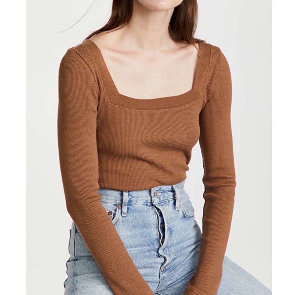 NWOT Citizens of Humanity Marisol Square Neck Ribbed Long Sleeve French Toast L